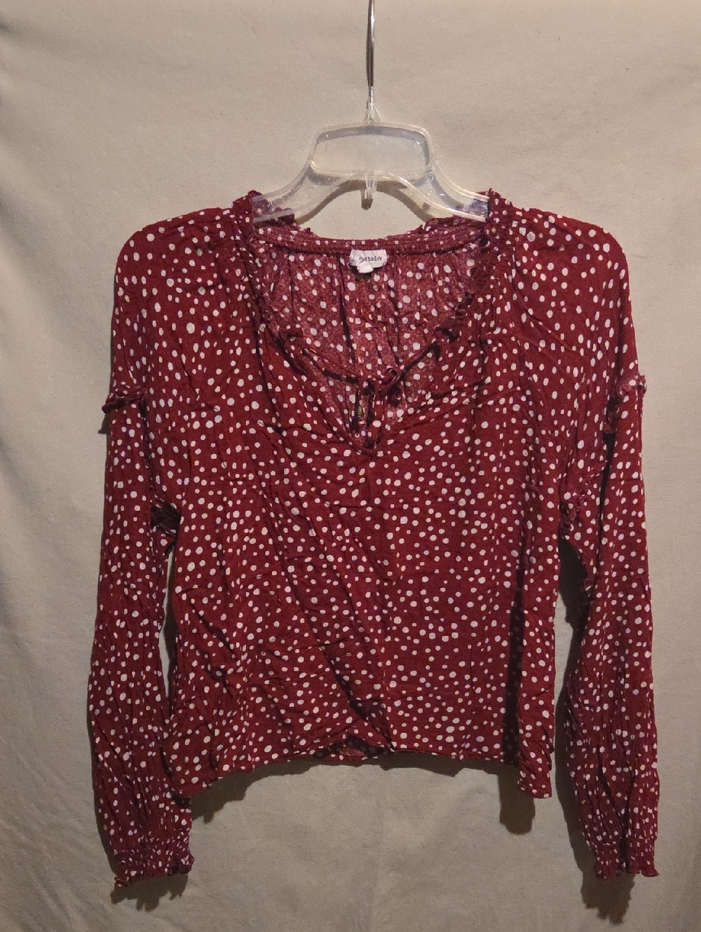 Eyeshadow Maroon Polka Dot Peasant Blouse